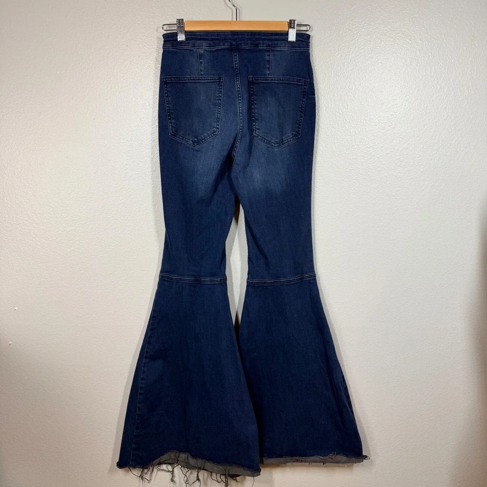 Free People Jeans Women 27 Blue Just Float On Flare High Rise Raw Hem Stretch